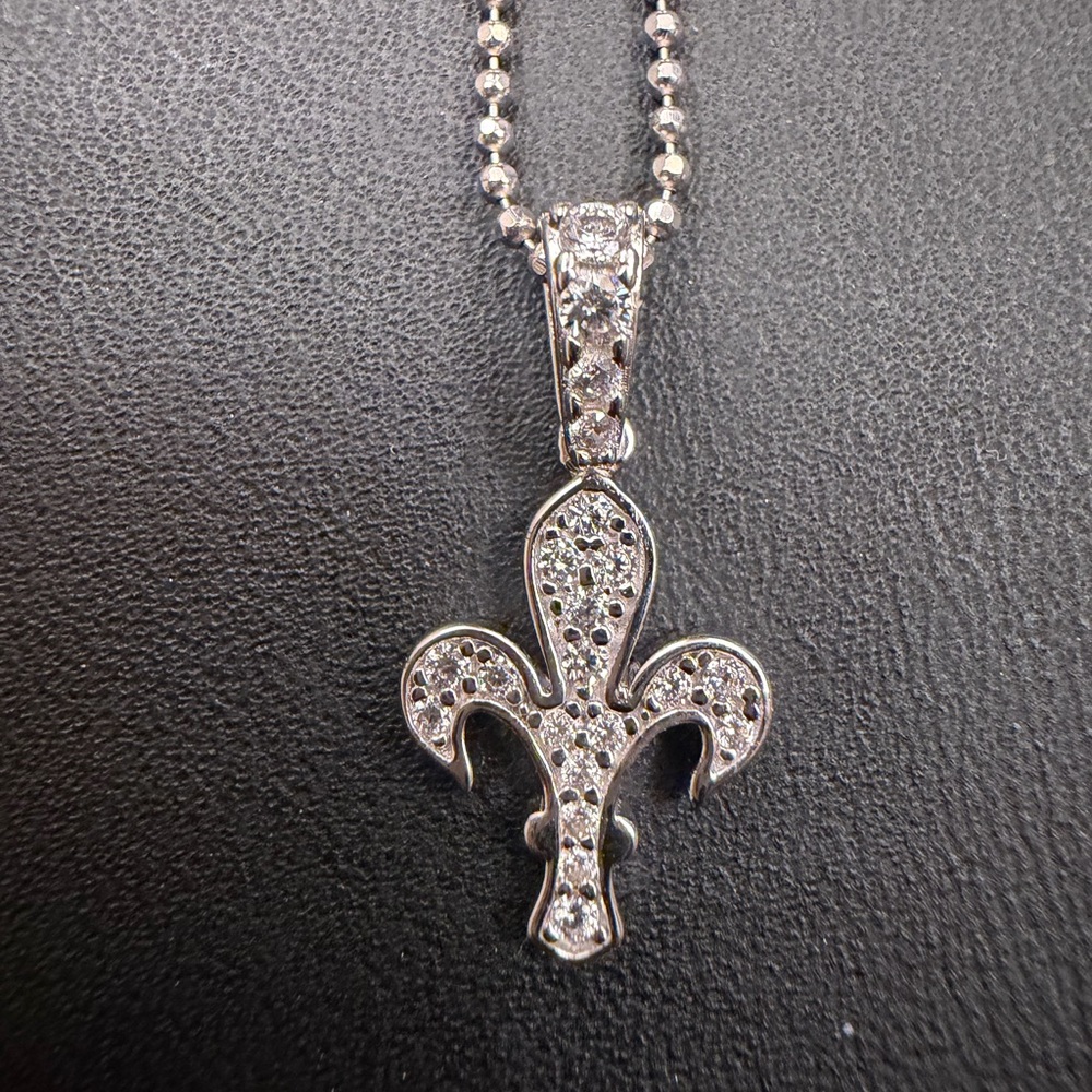 Humilis Fleur de Lis Necklace Sterling Silver 925 Pave Pendant